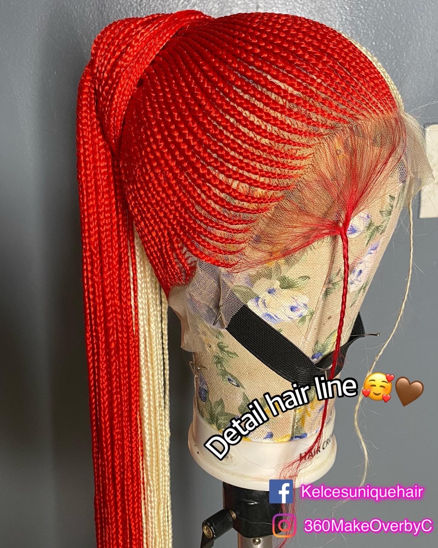 Two Color Full Lace Braided Wig - Red and White