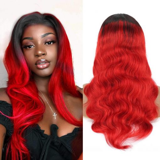 Beautiful Human Hair Wig, Lace Front Color Red